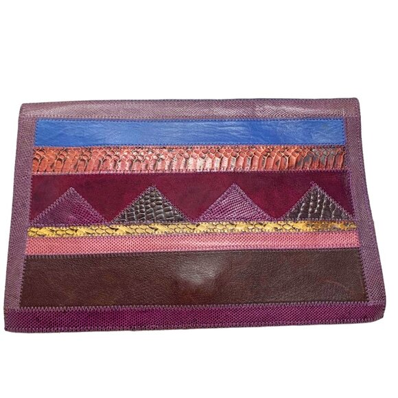 VTG  Furst & Mooney Handmade Textured Leather‎ with Exotic Skin Envelope Clutch - Picture 6 of 12